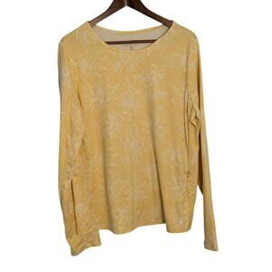 Hang Ten Womens XL Yellow Floral Long Sleeve Top shirt UV Protection Zipper Pock